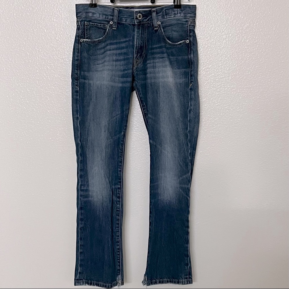 Express Jeans- Rocco slim fit straight leg, fade/distressing on pockets/bottoms